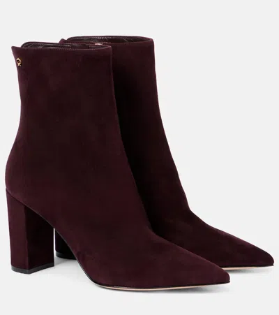 Gianvito Rossi Lyell Suede Ankle Boots In Burgundy