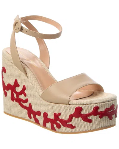 Gianvito Rossi Malia Canvas & Leather Wedge Sandal In Neutral
