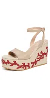 Gianvito Rossi Malia Vitello Glove Paros Nappa Wedges Sand/naturale/tabasco Red In Multi