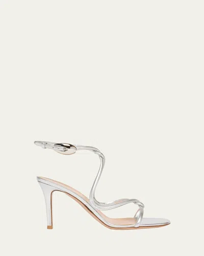 Gianvito Rossi Mamba Napa Leather Serpent Sandals In Silver