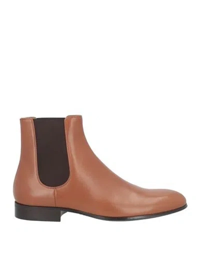 Gianvito Rossi Man Ankle Boots Tan Size 9.5 Leather, Textile Fibers In Brown