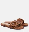 GIANVITO ROSSI MARBELLA LEATHER-TRIMMED RAFFIA SLIDES