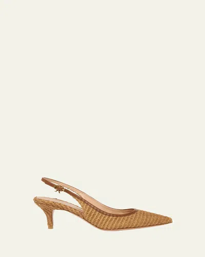 Gianvito Rossi Marbella Raffia Slingback Pumps In Brown