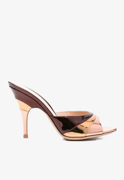 Gianvito Rossi Metallic Finish Stiletto Heel Open Back Mules In Brown