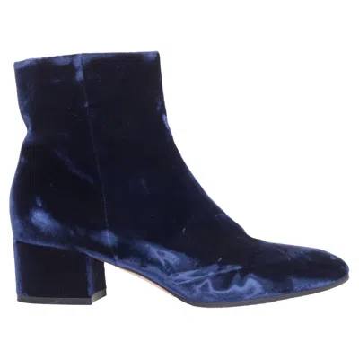 Gianvito Rossi Margaux Velvet Minimal Zip Ankle Boots In Blue