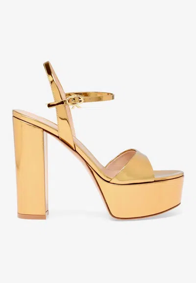 Gianvito Rossi Marlena 85 Mirrored-leather Platform Sandals In Yellow