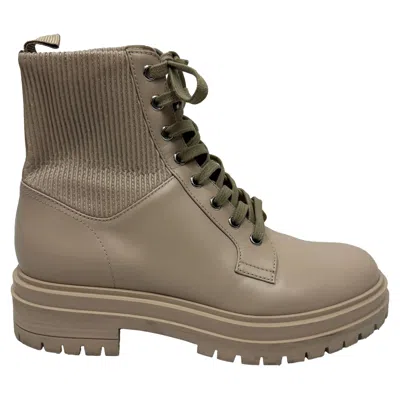 Gianvito Rossi Martis Rib-knit Combat Boots In Beige Leather In Sand