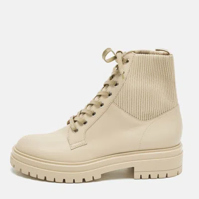 Pre-owned Gianvito Rossi Martis Size 40 Beige Leather Combat Boots In Sand
