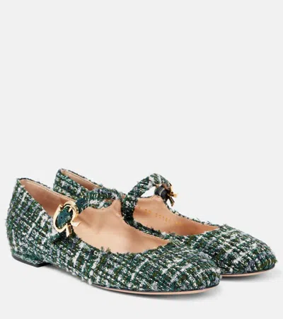 Gianvito Rossi Mary Ribbon Bouclé Mary Jane Flats In Green