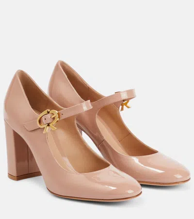 Gianvito Rossi Mary Ribbon Patent Leather Pumps In Peach