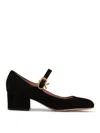Gianvito Rossi Suede Block-heel Mary Jane Pumps In Negro