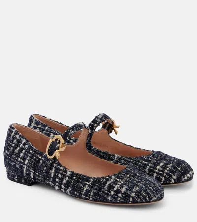 Gianvito Rossi Mary Ribbon Tweed Mary Jane Flats In Blue