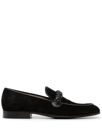 Gianvito Rossi Massimo Braided Suede Loafers In Black