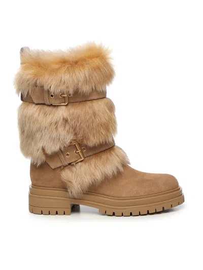 Gianvito Rossi Maverick Suede Mid-calf Boots In Brown