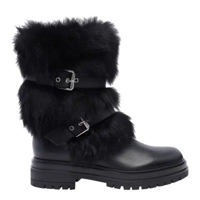 Gianvito Rossi Maverick Leather And Shearling Biker Boots In Black