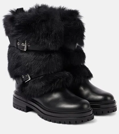 Gianvito Rossi Maverick Leather And Shearling Biker Boots In Black