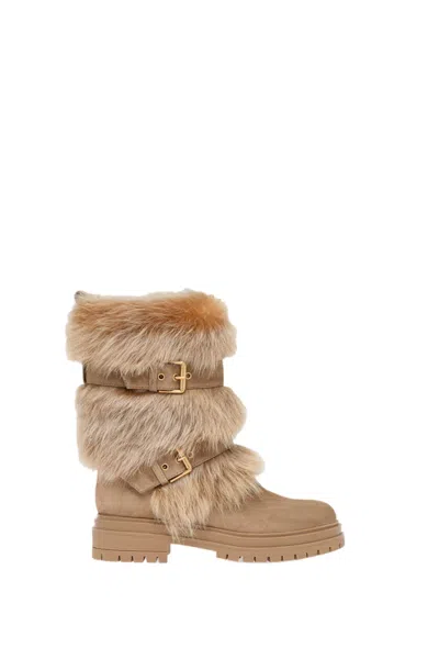 Gianvito Rossi Maverick 35 Shearling And Suede Snow Boots In Camel