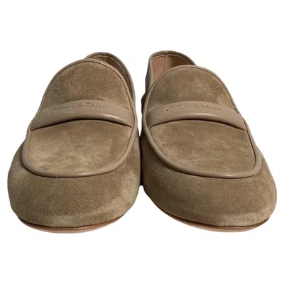Pre-owned Gianvito Rossi Maxime Logo Loafers In Brown Suede