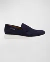 Gianvito Rossi Men's Rubber-sole Suede Loafers In Denim
