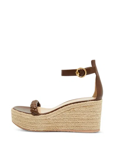 Pre-owned Gianvito Rossi Merida Braided Wedge Espadrilles In Brown