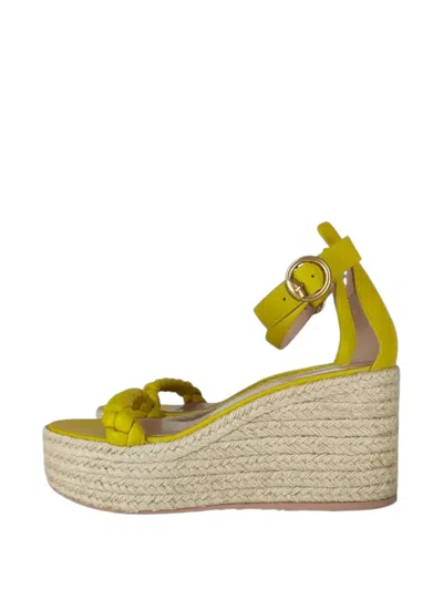 Pre-owned Gianvito Rossi Merida Braided Wedge Sandals In Yellow