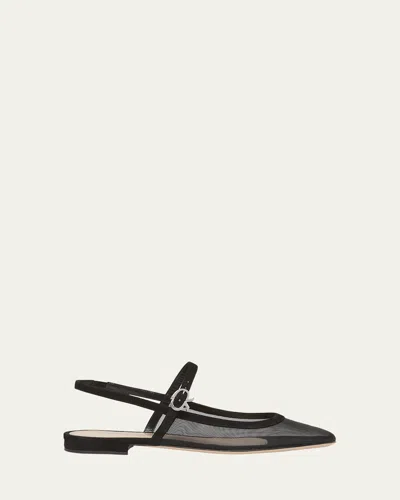 Gianvito Rossi Mesh Mary Jane Ballerina Flats In Black