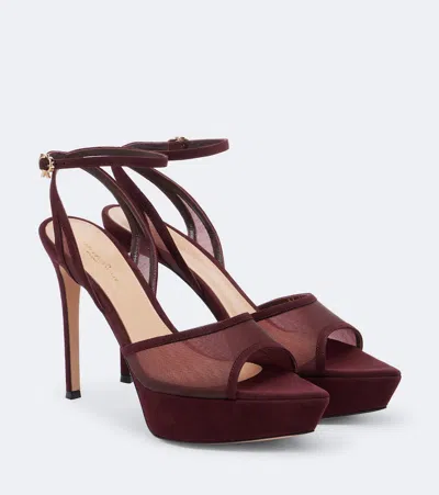 Gianvito Rossi Mesh Platform Slingback Sandals In Burgundy