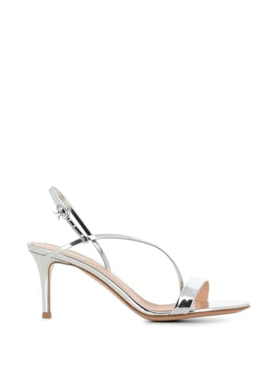 Gianvito Rossi Metal Mid Heel Sandals In Silver