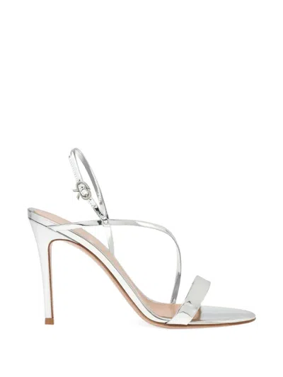 Gianvito Rossi Metal Mid Heel Sandals In Silver