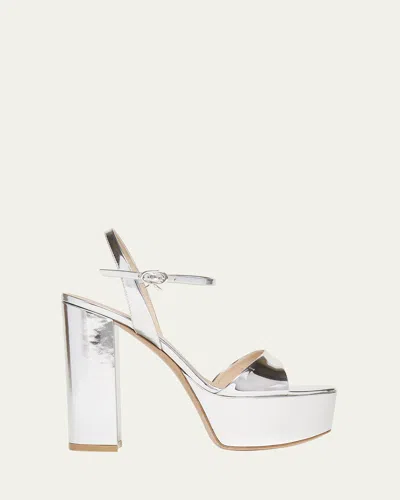GIANVITO ROSSI METALLIC ANKLE-STRAP PLATFORM SANDALS