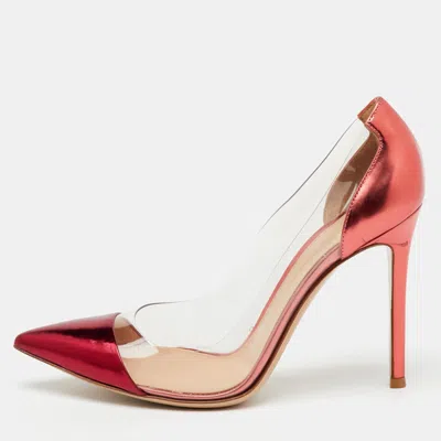 Gianvito Rossi Metallic Burgundy Leather And Pvc Plexi Pointed Toe Pumps In Red