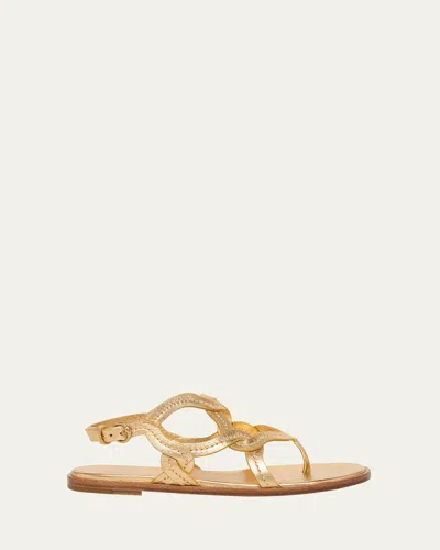 Gianvito Rossi Metallic Caged Flat Slingback Sandals In Mekong