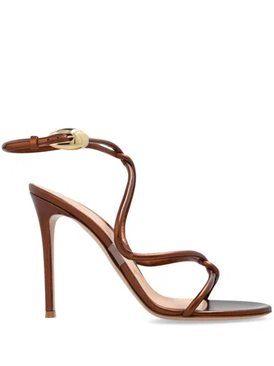 Gianvito Rossi Metallic Effect Round Toe Sandals With 105 Mm Heel In Multi