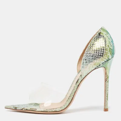 Pre-owned Gianvito Rossi Metallic Embossed Snakeskin And Pvc Bree Pumps Size 40.5