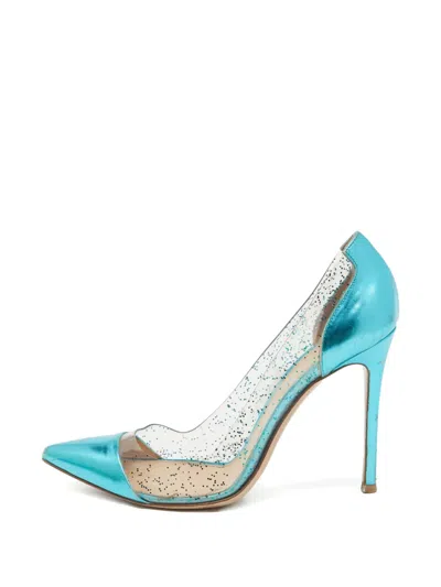 Pre-owned Gianvito Rossi Metallic-finish Heeled Pumps In Blue