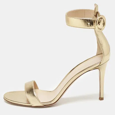 Pre-owned Gianvito Rossi Metallic Gold Leather Portofino Ankle Strap Sandals Size 39
