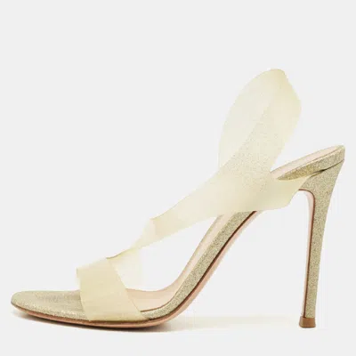 Pre-owned Gianvito Rossi Metallic Gold Pvc Metropolis Slingback Sandals Size 37.5 In Silver