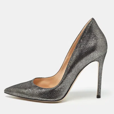 Pre-owned Gianvito Rossi Metallic Grey Glitter Suede Gianvito Pumps Size 38.5