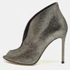 Gianvito Rossi Metallic Grey Leather Vamp Peep Toe Booties In Gray