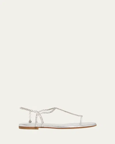 Gianvito Rossi Metallic Leather Crystal Flat Sandals In White