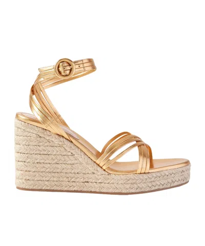 Gianvito Rossi Metallic Leather Espadrille Wedge Sandals In Gold