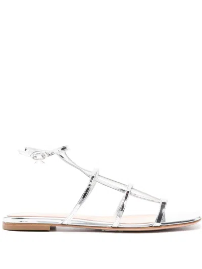 Gianvito Rossi Metallic Leather Flat Sandals In White