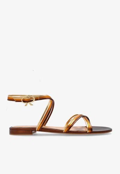 Gianvito Rossi Metallic Leather Flats Sandals