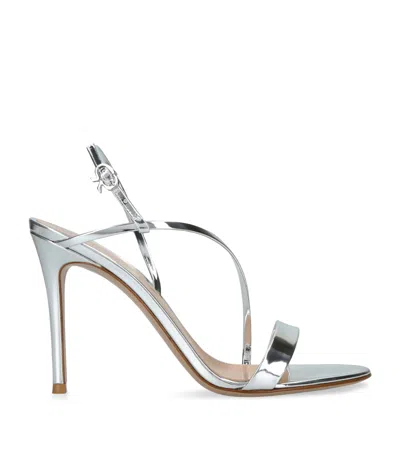 Gianvito Rossi Metallic Leather Manhattan Heeled Sandals 95 In Silver