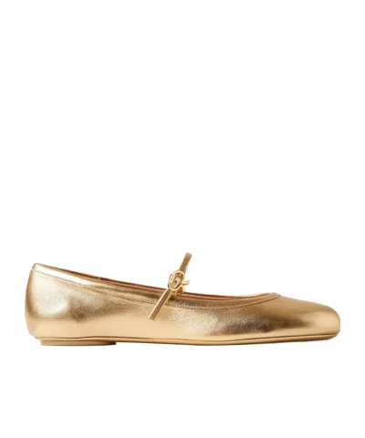 Gianvito Rossi Metallic Leather Mary Jane Flats In Gold