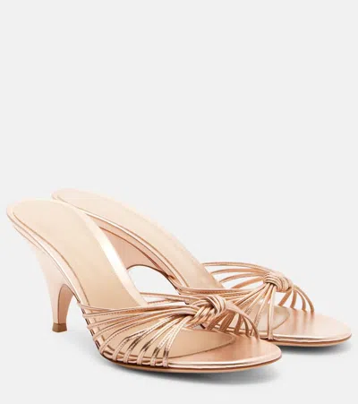 Gianvito Rossi Sofia Mules Knotted Metallic Open Toe Straps In Gold