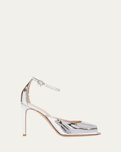 Gianvito Rossi Metallic Leather Peep-toe Pumps In Silver