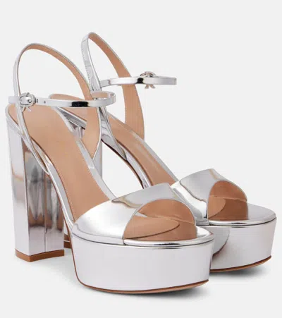 GIANVITO ROSSI METALLIC LEATHER PLATFORM SANDALS
