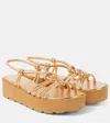 Gianvito Rossi 45 Knotted Metallic Leather Platform Sandals In Metallic Gold Leather