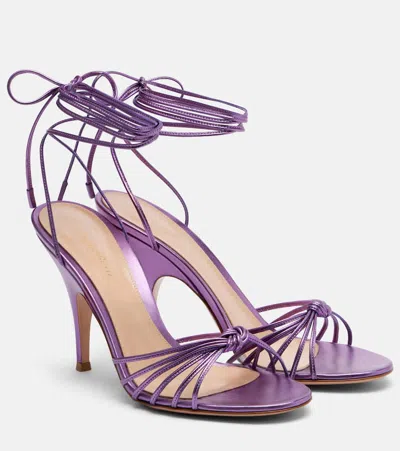Gianvito Rossi 85 Metallic Leather Sandals In Purple